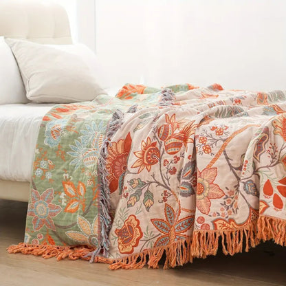 Plaid Katoen Boho Bloemenprint Bank Deken