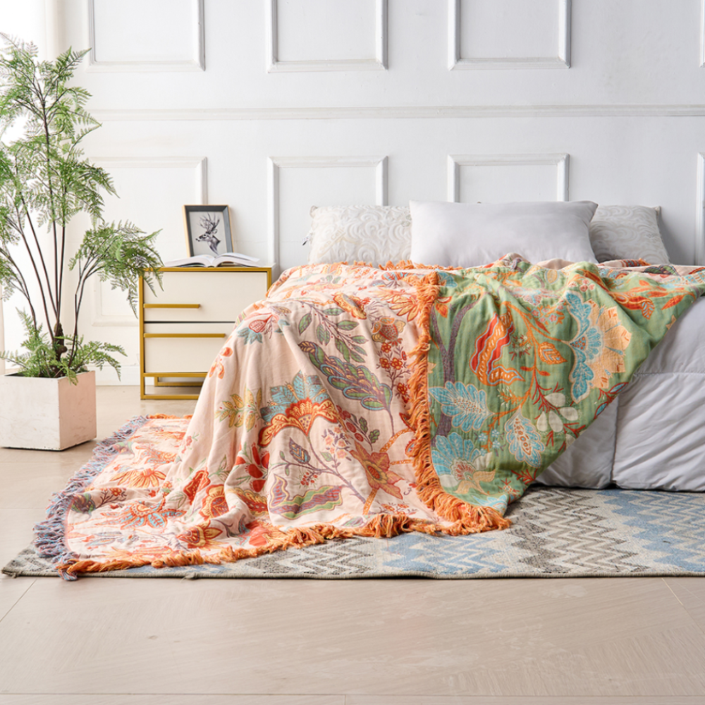 Plaid Katoen Boho Bloemenprint Bank Deken
