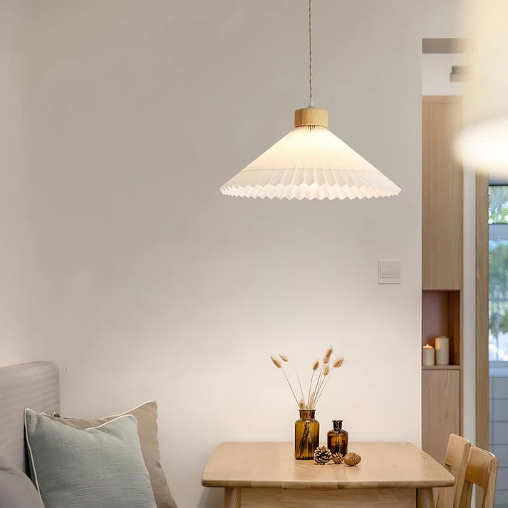 Geplooide Houten Hanglamp - Natuurlijke Warmte in Modern Design