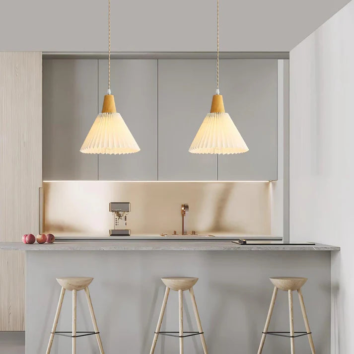Geplooide Houten Hanglamp - Natuurlijke Warmte in Modern Design