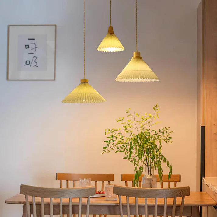 Geplooide Houten Hanglamp - Natuurlijke Warmte in Modern Design