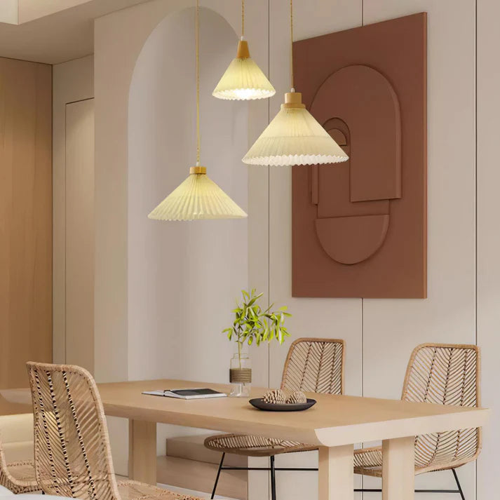 Geplooide Houten Hanglamp - Natuurlijke Warmte in Modern Design