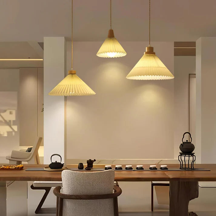 Geplooide Houten Hanglamp - Natuurlijke Warmte in Modern Design