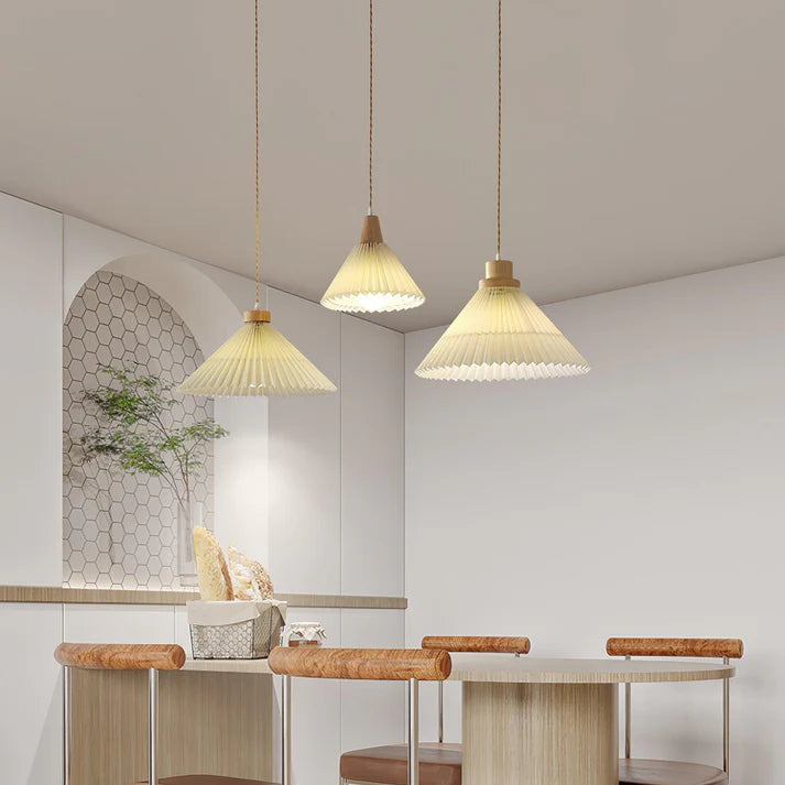 Geplooide Houten Hanglamp - Natuurlijke Warmte in Modern Design