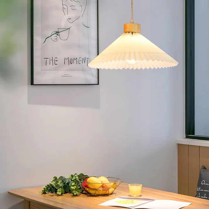 Geplooide Houten Hanglamp - Natuurlijke Warmte in Modern Design