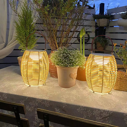 Retro Creatieve Rotan Draadloze Buitentafel Lamp