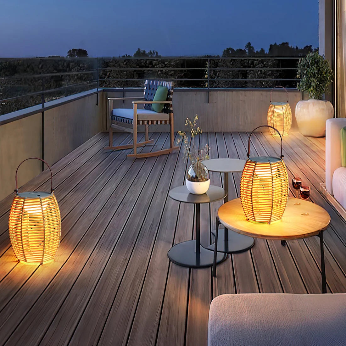 Retro Creatieve Rotan Draadloze Buitentafel Lamp