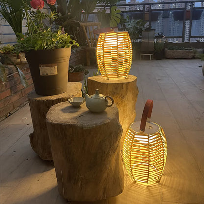 Retro Creatieve Rotan Draadloze Buitentafel Lamp