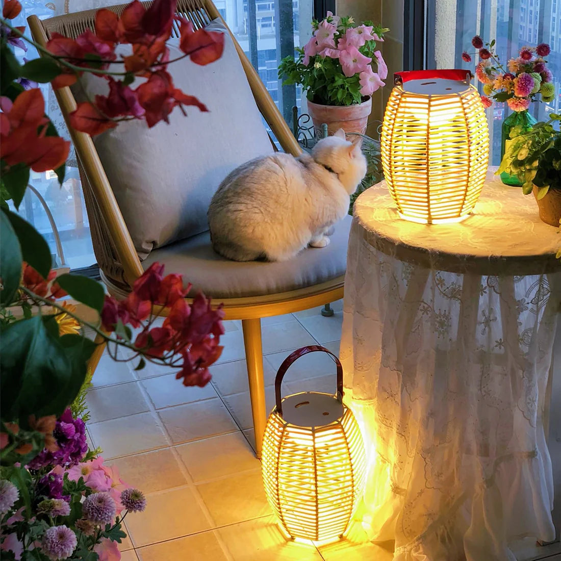 Retro Creatieve Rotan Draadloze Buitentafel Lamp