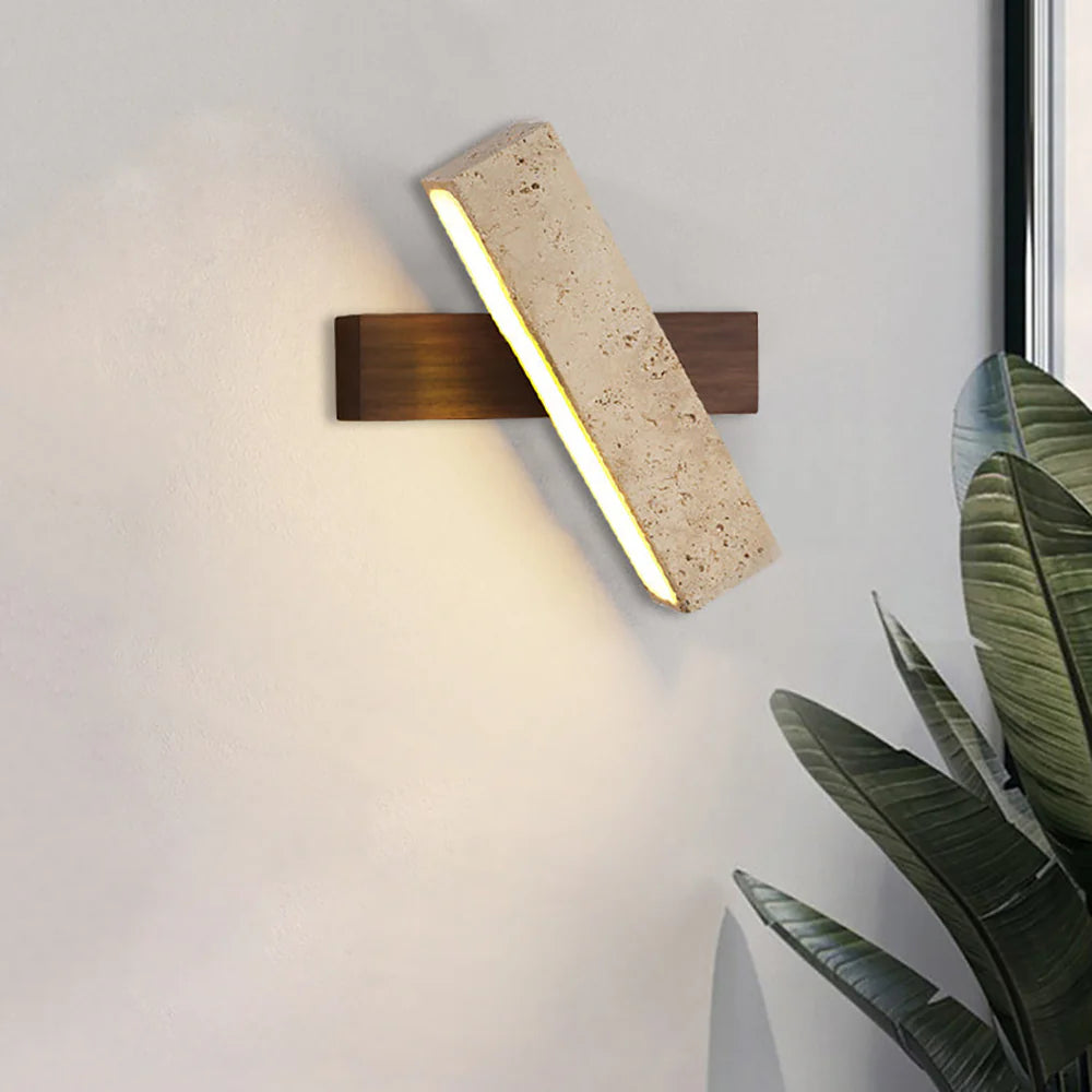 Rectangle Wandlamp van Travertijn & Hout