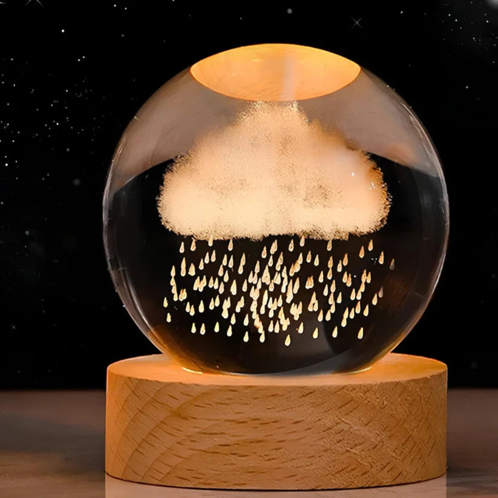 Kristallen Bol Lamp 3D Gravure LED Sfeerverlichting Hout