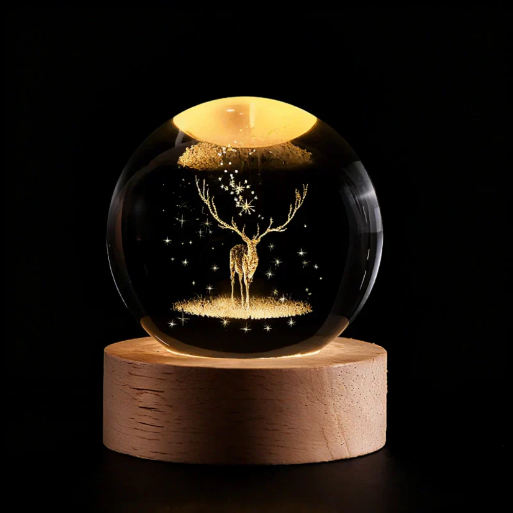 Kristallen Bol Lamp 3D Gravure LED Sfeerverlichting Hout