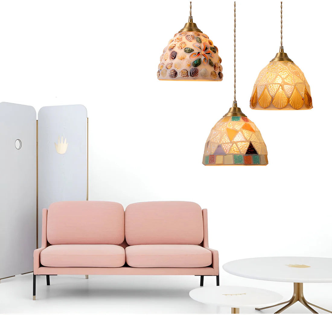 Retro Kleurrijke Schelp Handgemaakt Messing Hanglamp