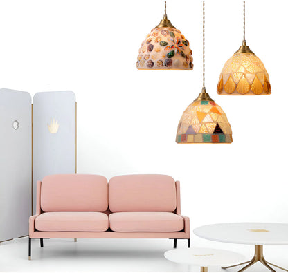 Retro Kleurrijke Schelp Handgemaakt Messing Hanglamp