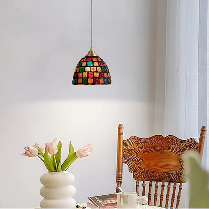 Retro Kleurrijke Schelp Handgemaakt Messing Hanglamp