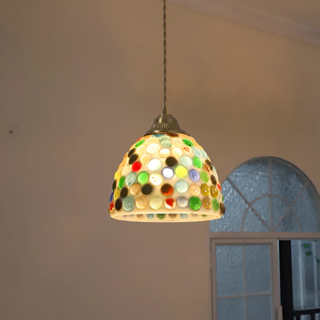 Retro Kleurrijke Schelp Handgemaakt Messing Hanglamp