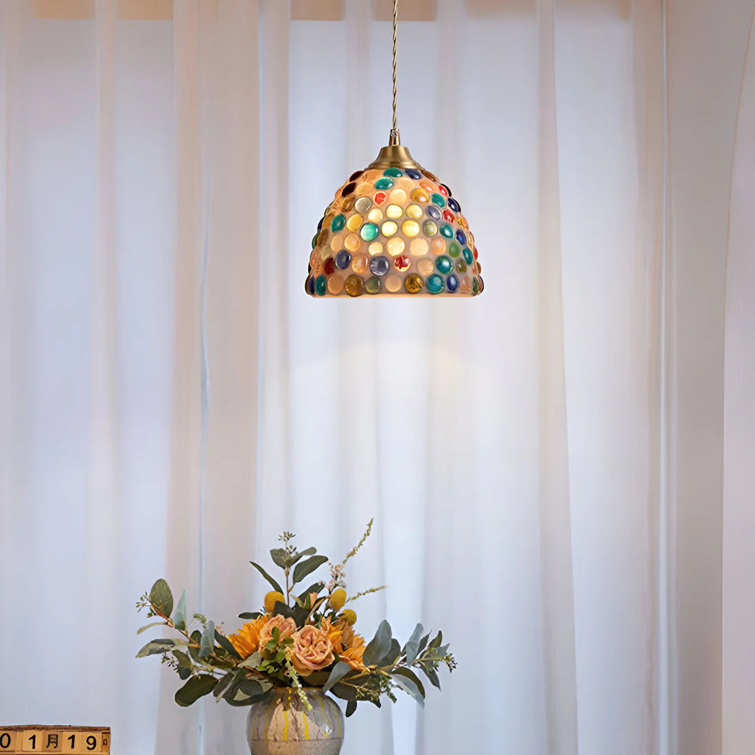 Retro Kleurrijke Schelp Handgemaakt Messing Hanglamp