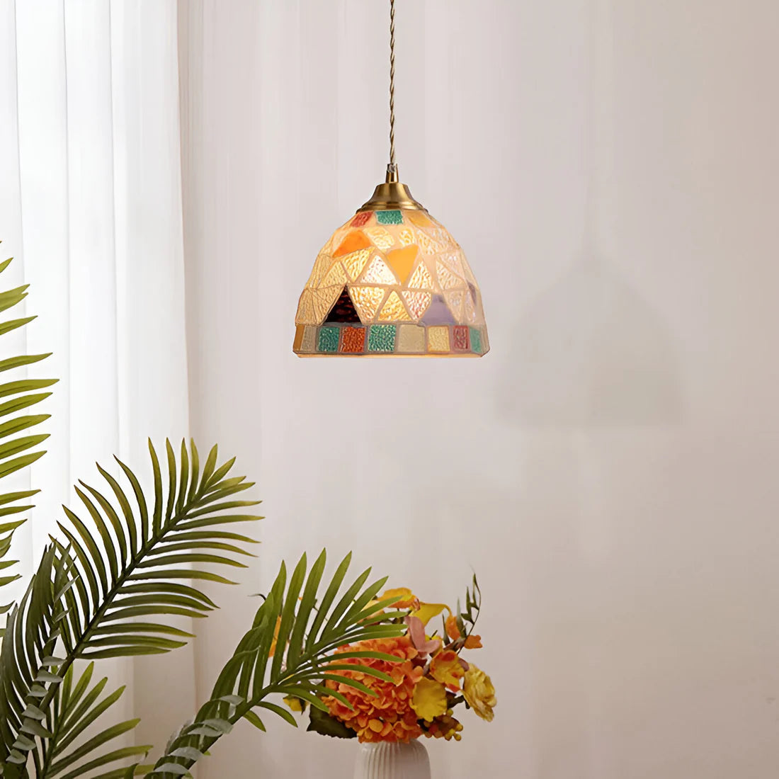 Retro Kleurrijke Schelp Handgemaakt Messing Hanglamp