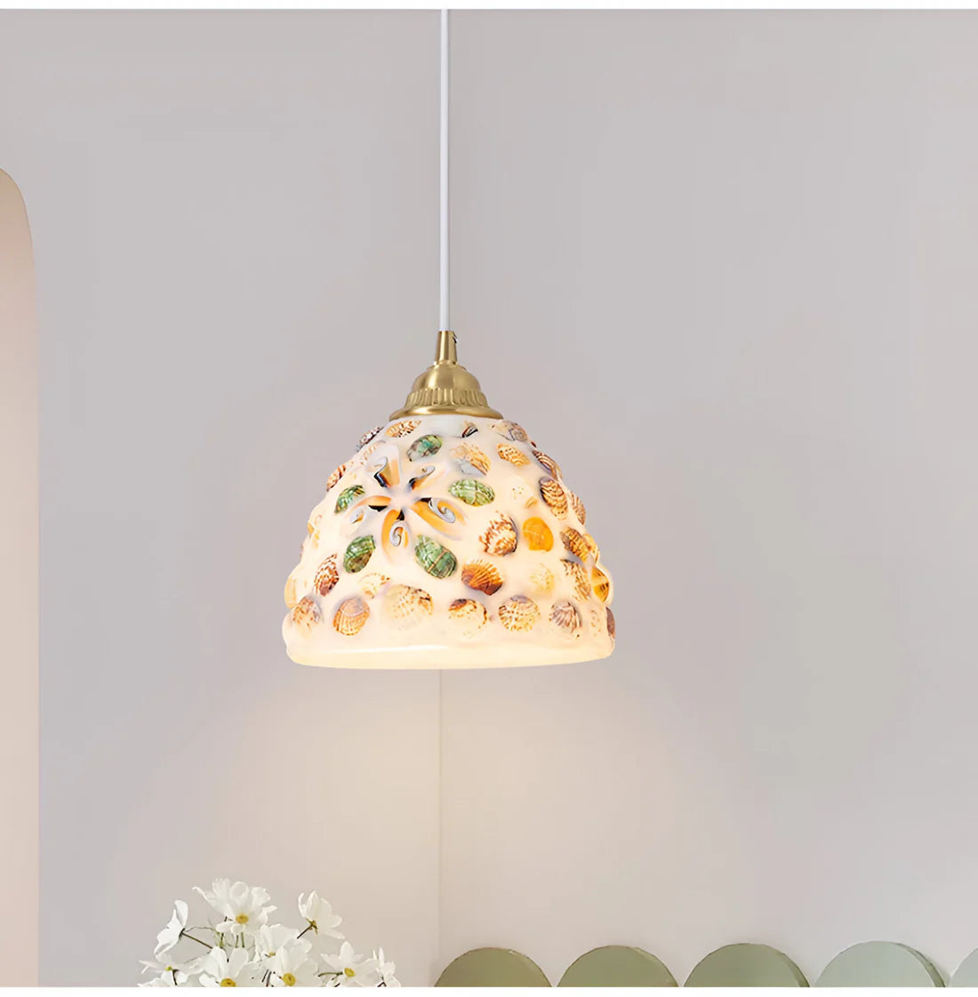 Retro Kleurrijke Schelp Handgemaakt Messing Hanglamp