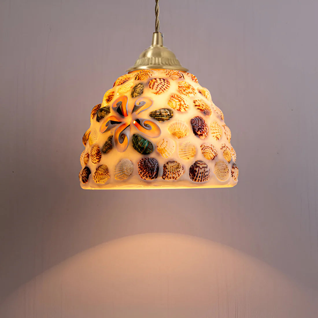 Retro Kleurrijke Schelp Handgemaakt Messing Hanglamp