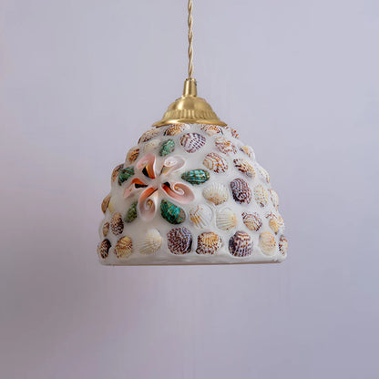 Retro Kleurrijke Schelp Handgemaakt Messing Hanglamp