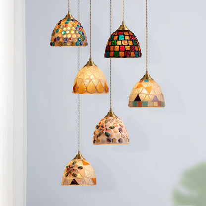 Retro Kleurrijke Schelp Handgemaakt Messing Hanglamp