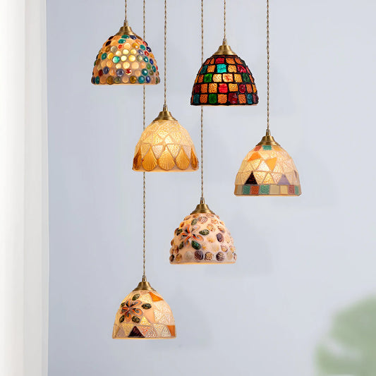 Retro Kleurrijke Schelp Handgemaakt Messing Hanglamp