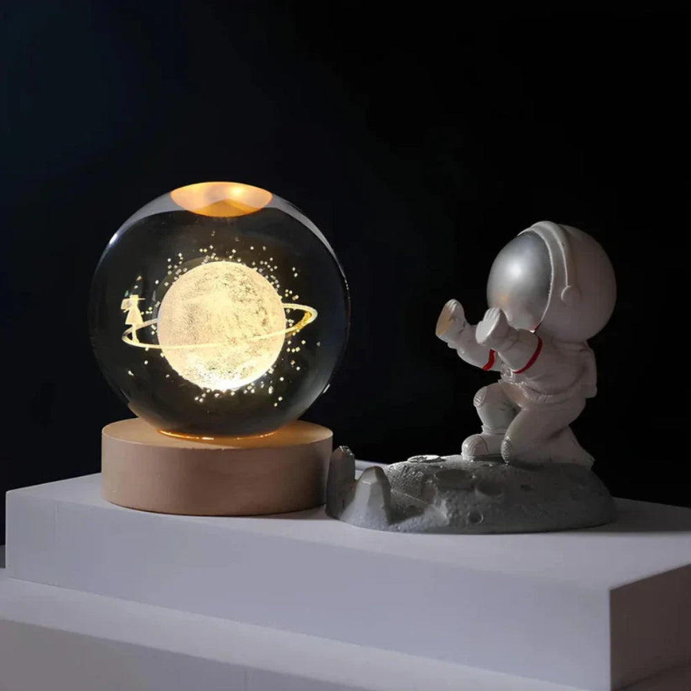 Kristallen Bol Lamp 3D Gravure LED Sfeerverlichting Hout