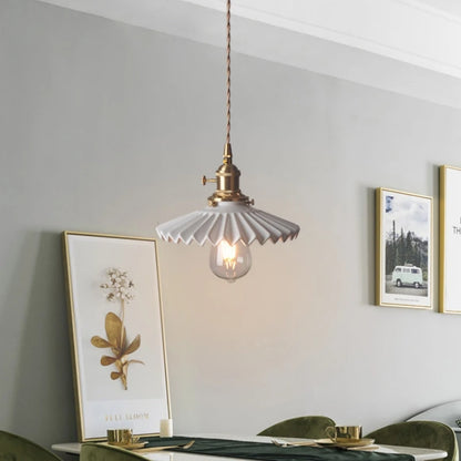 Scandinavische Keramische LED Hanglamp met Walnoothout
