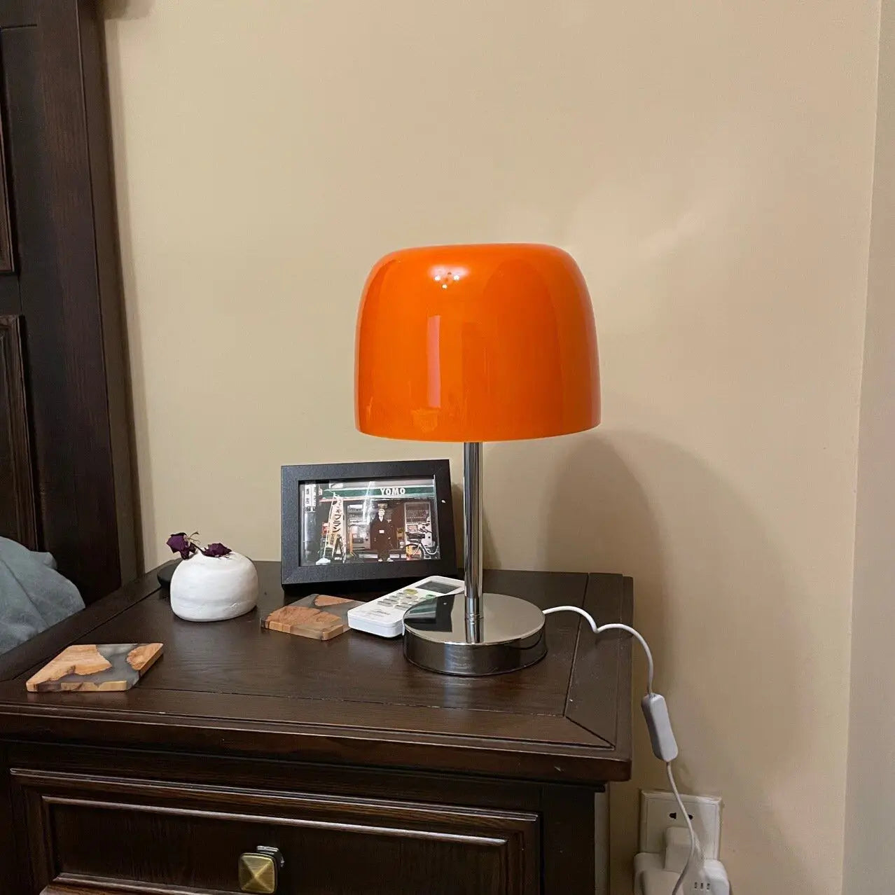 Glazen Paddenstoel Tafellamp met Warm LED Licht