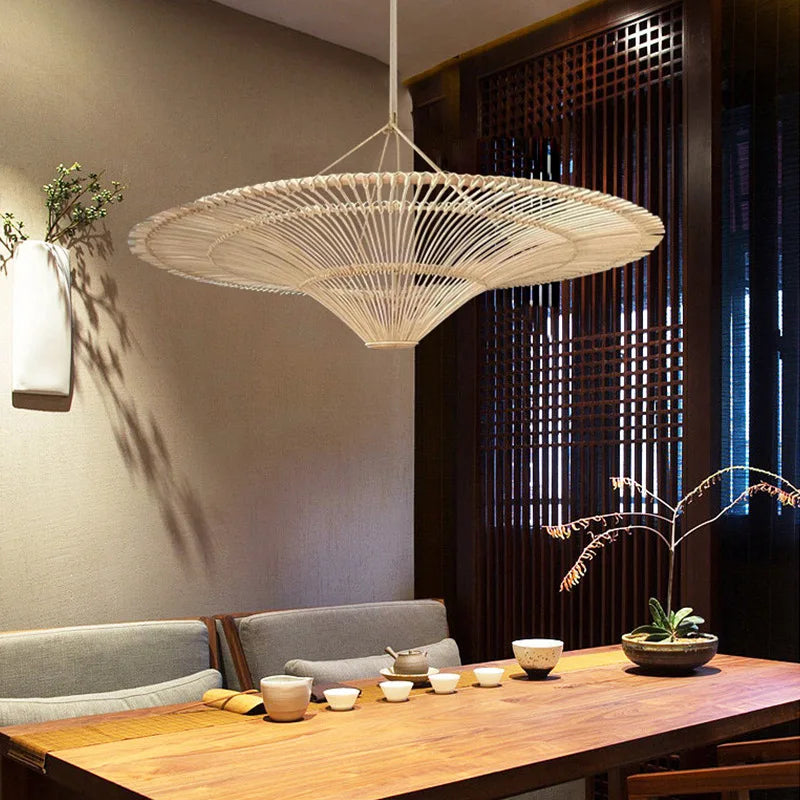 Handgemaakte Rieten Plafondlamp met Warme lichting