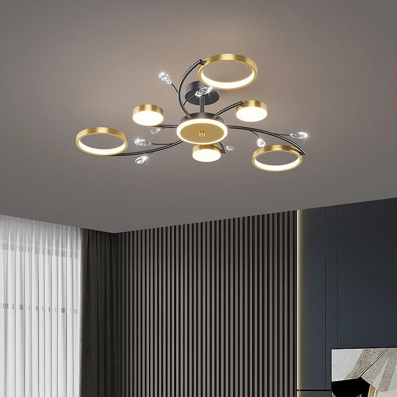 Luxe 10-Ringen Plafondlamp – Moderne LED Kroonluchtermet App en Afstandsbediening