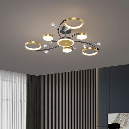 Luxe 10-Ringen Plafondlamp – Moderne LED Kroonluchtermet App en Afstandsbediening
