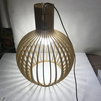 Vintage Houten Hanglamp met Uniek Licht