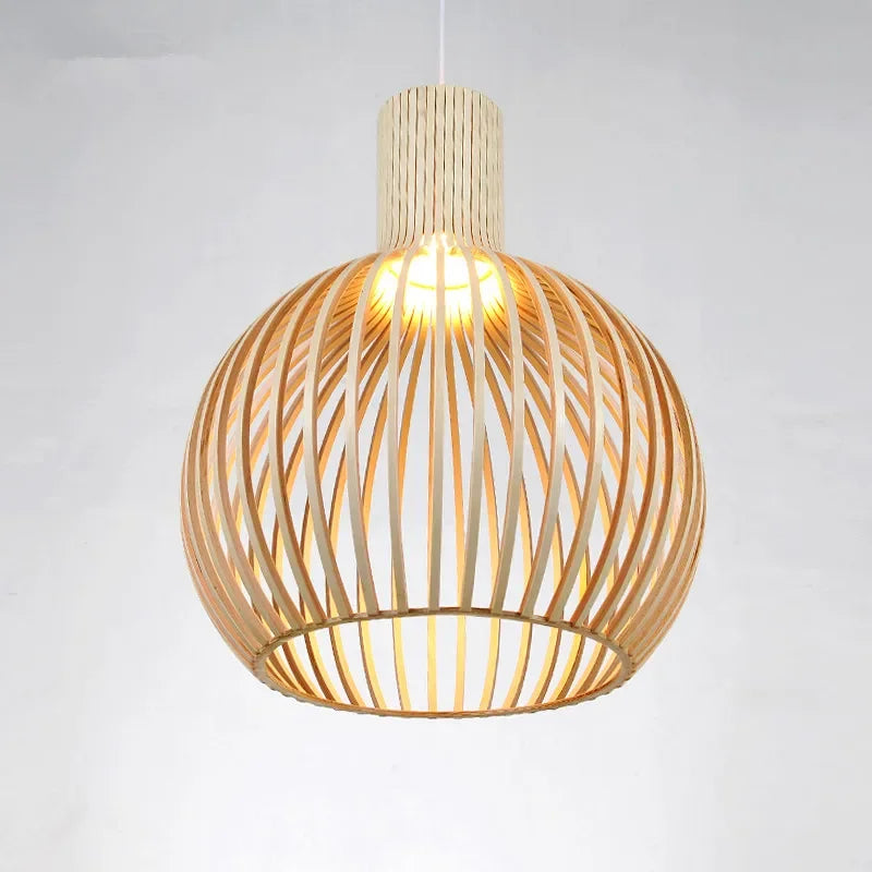 Vintage Houten Hanglamp met Uniek Licht