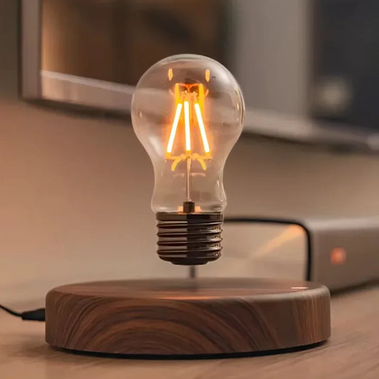 Zwevende LED Gloeilamp Tafellamp met Houten Basis