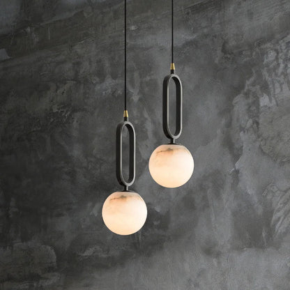 Moderne Hanglamp met Marmeren Ring en Glazen Bol