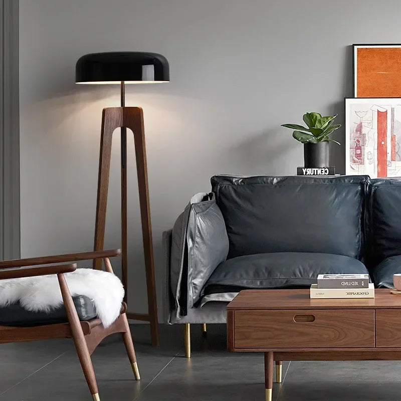 Luxe Houten en Chroom Vloerlamp