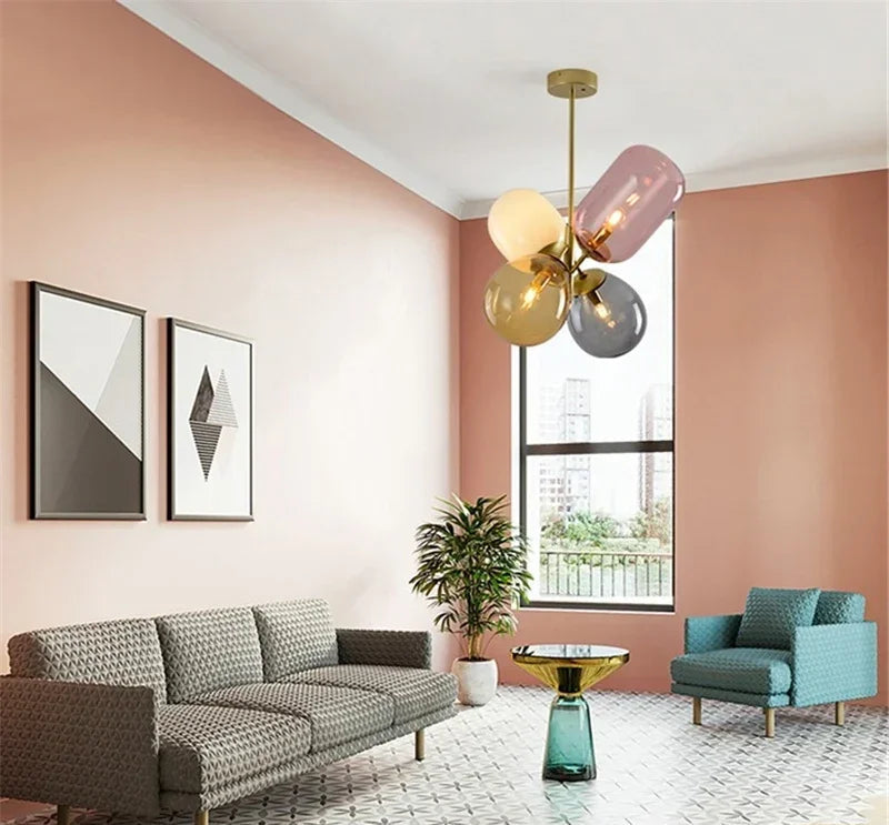 Luminara Tak Art Deco Glas-in-Lood Kroonluchter