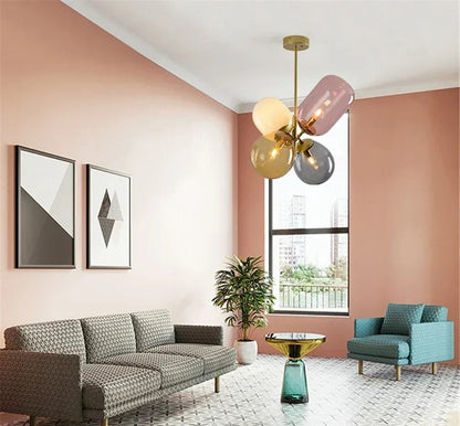 Luminara Tak Art Deco Glas-in-Lood Kroonluchter