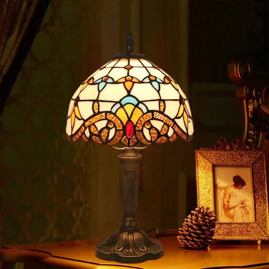 Antieke Glas-in-Lood Handgemaakt Tafellamp