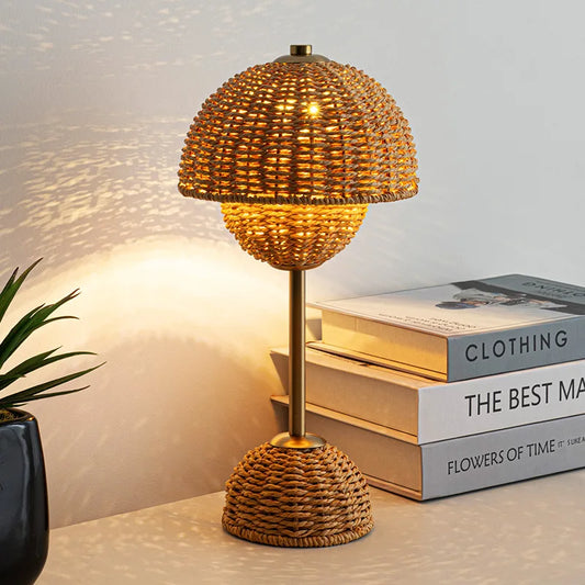 Boho Rotan Geweven Handgemaakte Tafellamp