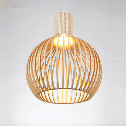 Vintage Houten Hanglamp met Uniek Licht