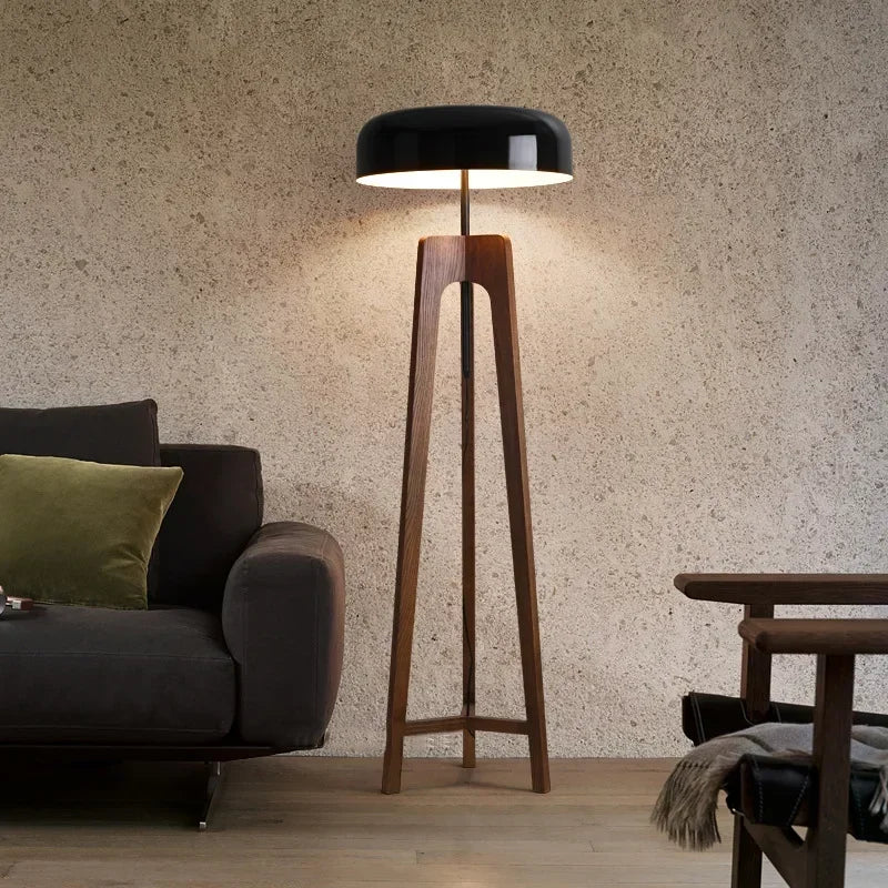 Luxe Houten en Chroom Vloerlamp