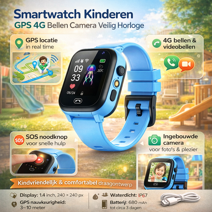 Smartwatch Kinderen GPS 4G Bellen Camera Veilig Horloge