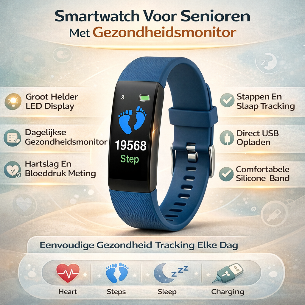 Smartwatch Senioren Gezondheidsmonitor Groot LED Display