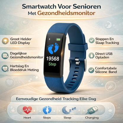 Smartwatch Senioren Gezondheidsmonitor Groot LED Display