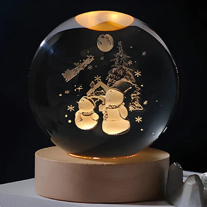 Kristallen Bol Lamp 3D Gravure LED Sfeerverlichting Hout