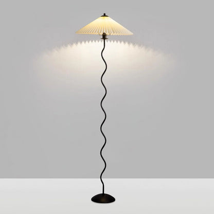 Sculpturale Squiggle Vloerlamp met Geplisseerde Kap