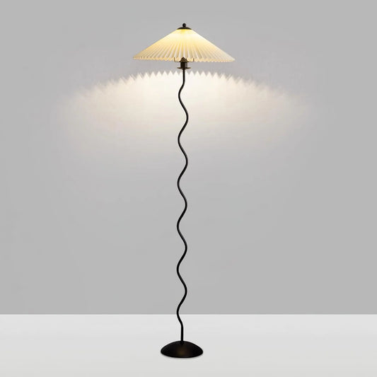 Sculpturale Squiggle Vloerlamp met Geplisseerde Kap